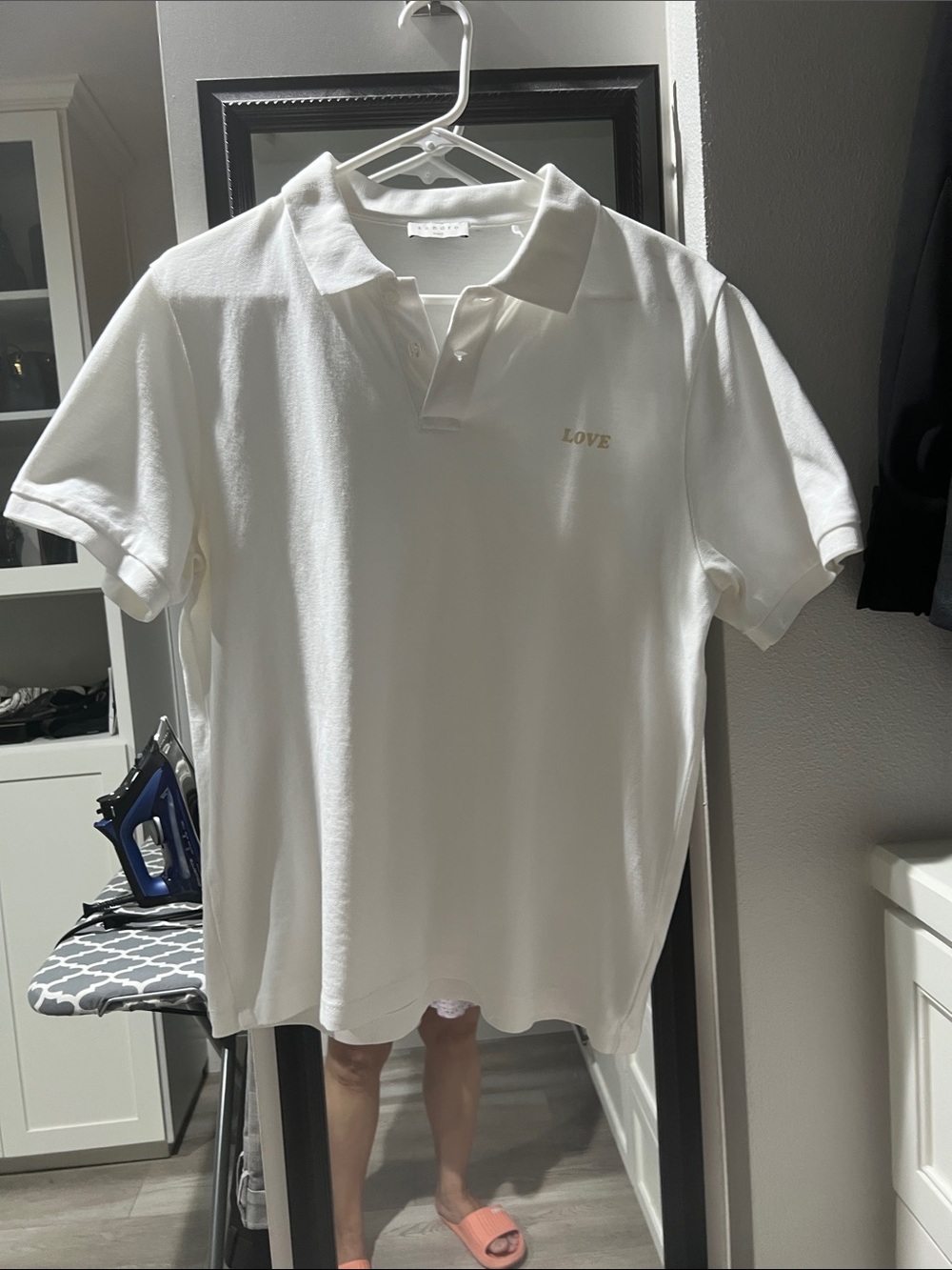 Sandro White Men’s Polo with Subtle 'LOVE' Embroidery. Like new (see notes),